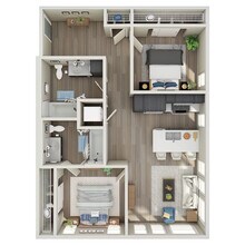 2 Bed, 2 Bath - H floor plan